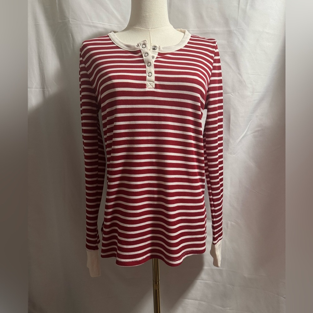 Lucky Brand Red and White Striped Long Sleeve Ribbed Shirt